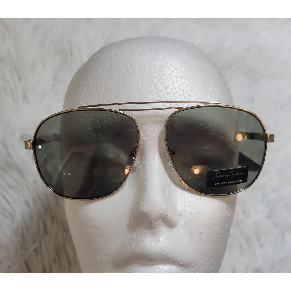 SEAN JOHN Gold Mens Aviator Sunglasses 100% UV Protection New